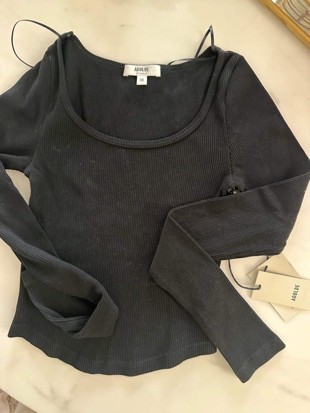 NWT AGolde Ridley Top Black long‎ sleeve scoop neck black size XS